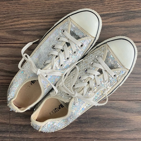 🍋3 for $20🍋 CONVERSE All Star Silver Sequin Low Top Sneakers Size US 7.5 - Picture 8 of 8